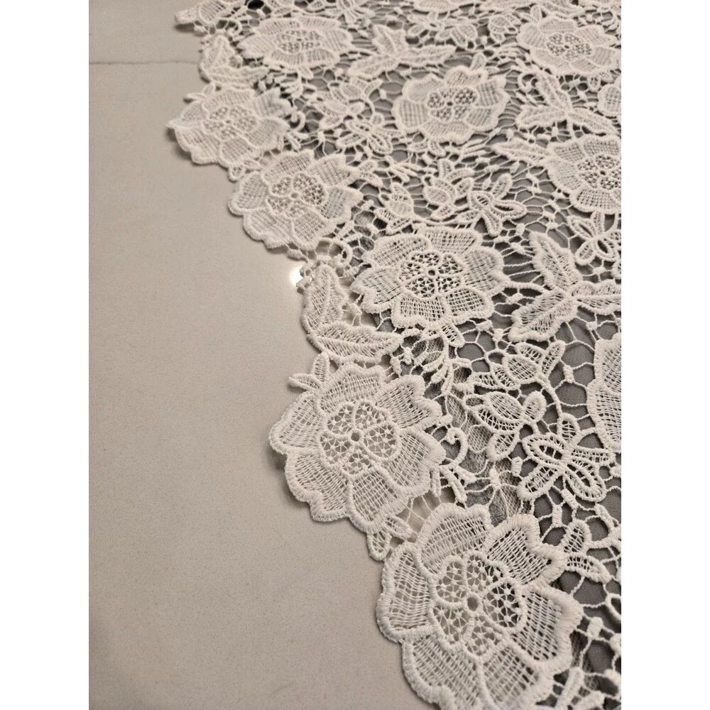 ​H&M Divided Grey Sweatshirt M White Floral Lace Overlay Raglan Pullover Crochet